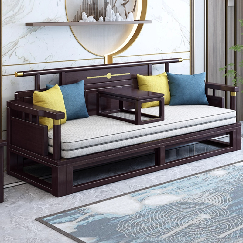 新中式全实木罗汉床2025现代简约客厅伸缩推拉床全实木布艺沙发床