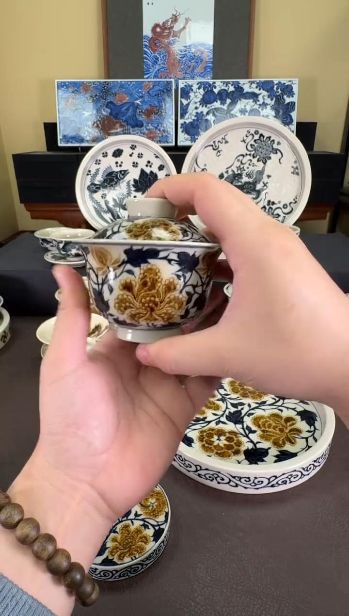 【闪购商品】二号釉牡丹纹盖碗