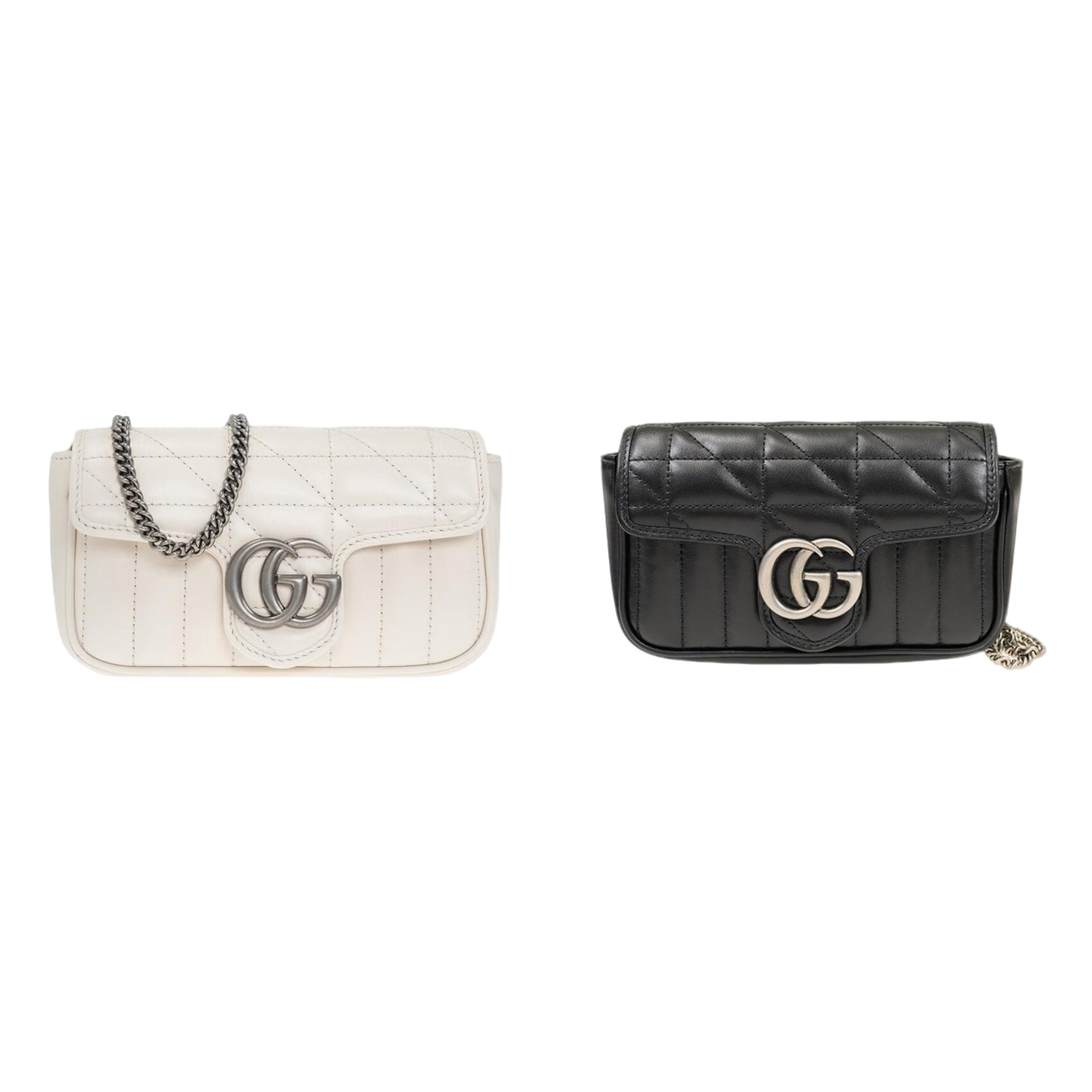 99新 GUCCI/古驰 古驰Marmont马蒙银扣mini迷你链条包 黑/白