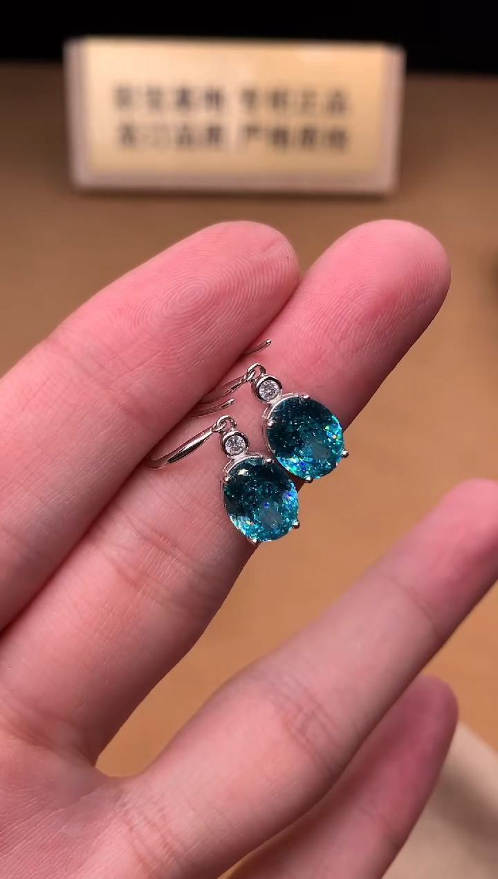 银S925镶嵌耳坠帕拉依巴碧玺5555