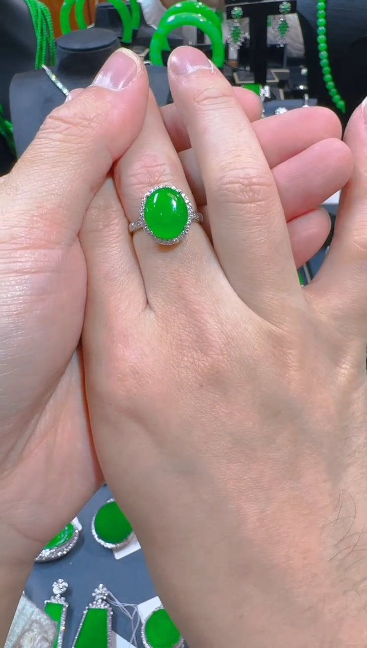 翡翠银S925镶嵌戒指天然a货翡翠