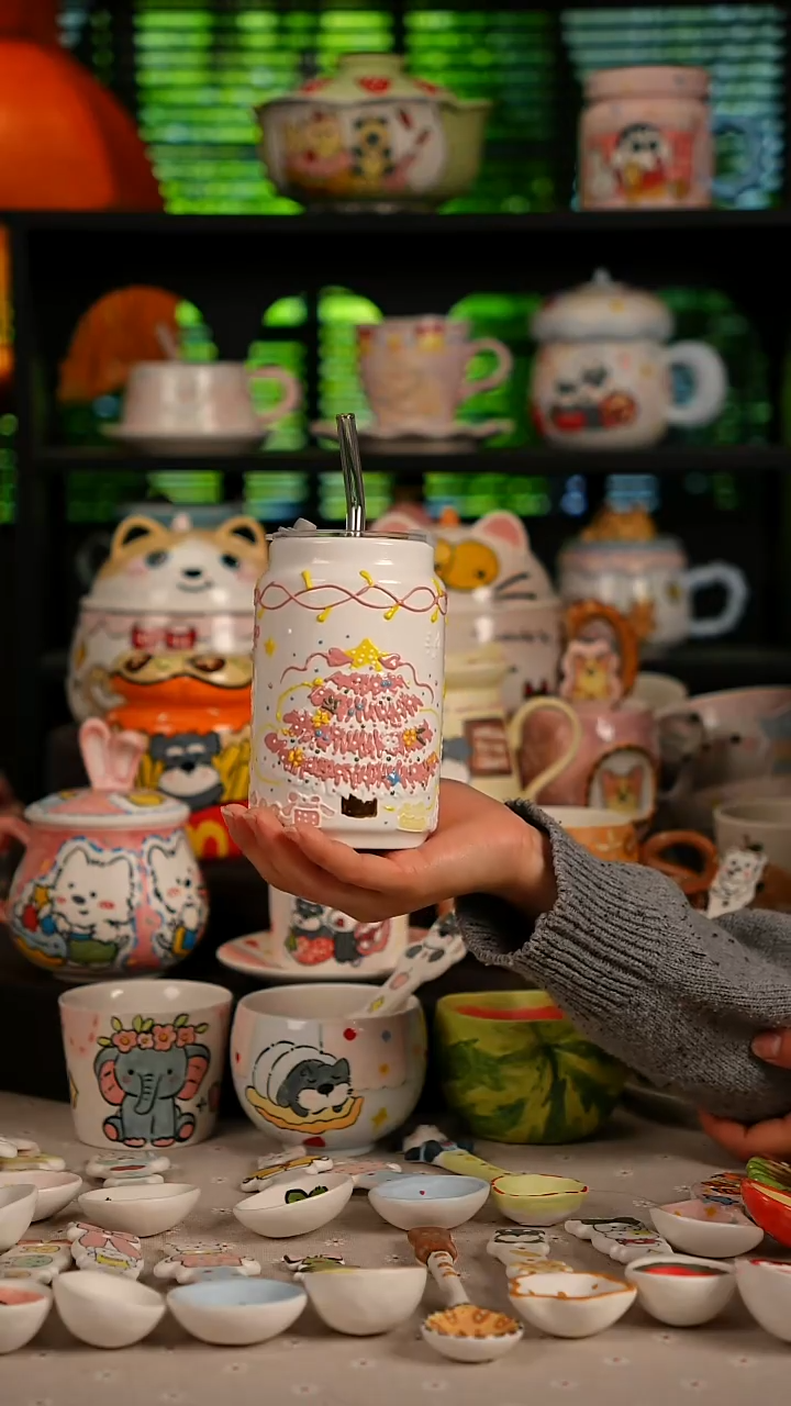 陶瓷无盖款景德镇高温釉下彩纯手绘创意瓷 默认微瑕 不退不换