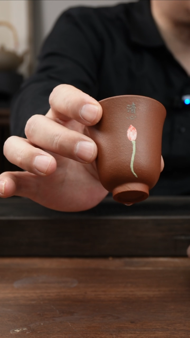 茶杯紫砂红清水  莲花堆绘   闻香杯 ！  