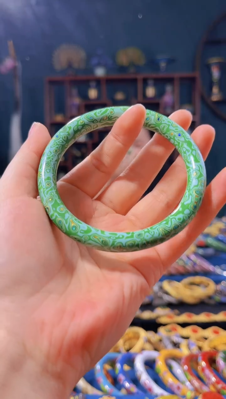 【闪购商品】非遗绝技 犀皮漆大师手镯 绿（63圈）