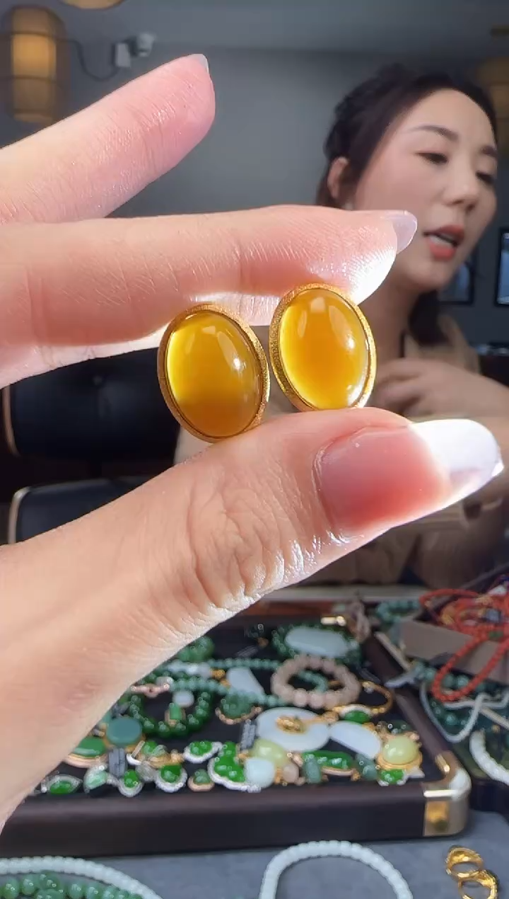 银S925镶嵌和田玉耳饰1