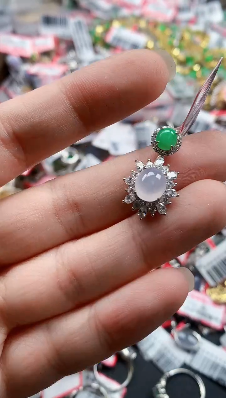 银S925镶嵌戒指翡翠天然A货缅甸翡翠