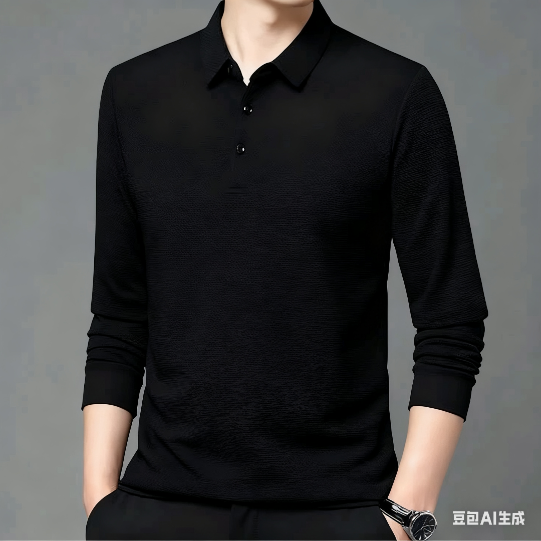 博日格德  男士polo领长袖针织衫套衫春秋季薄款翻领商务休闲纯色