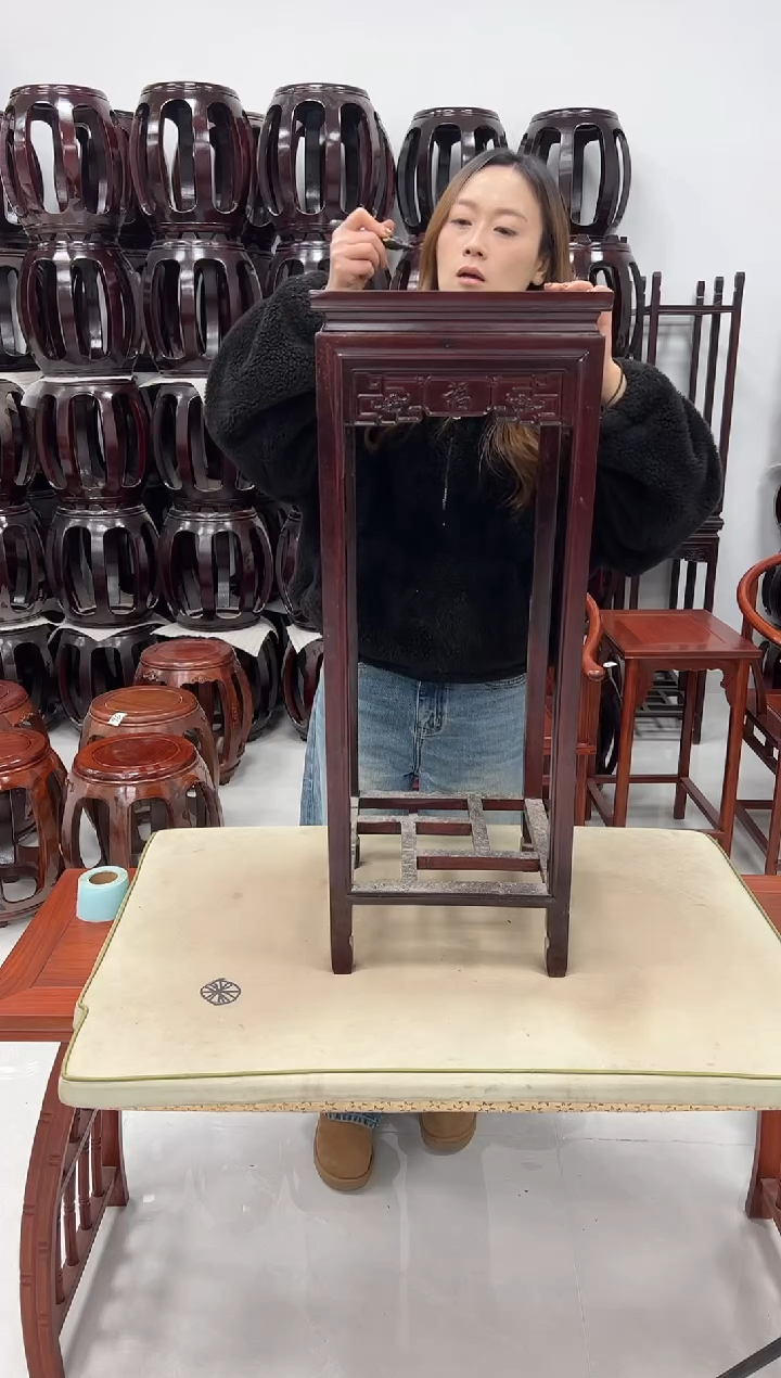 花梨木类家具微瑕酸枝木花架（酸枝色）不退不换 32号