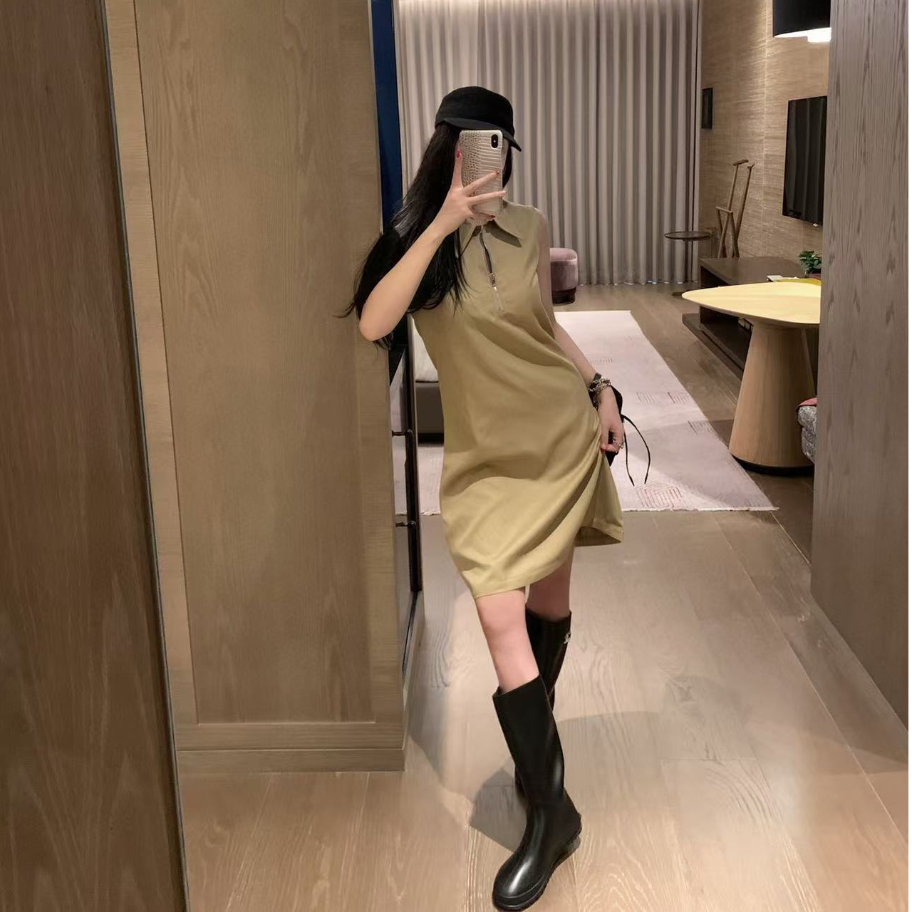 常规套头POLO领无袖休闲风连衣裙polo显瘦气质中长款设计感