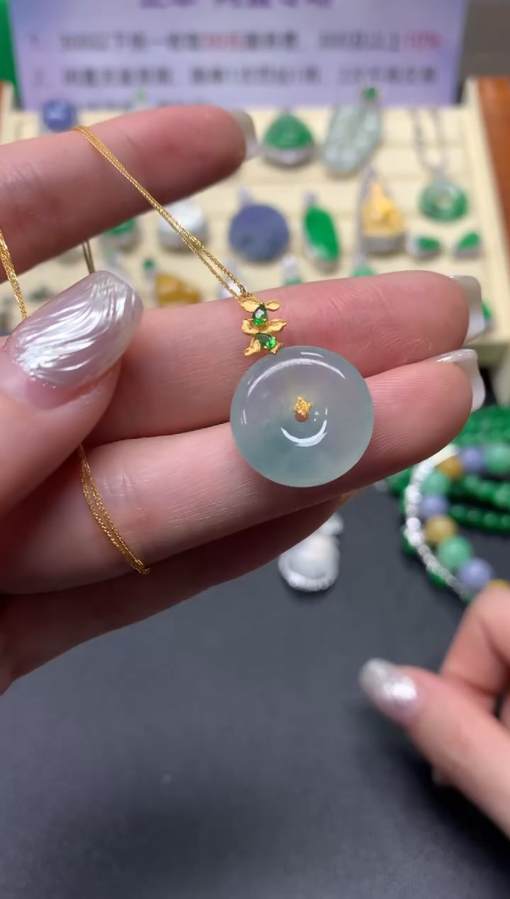 【闪购商品】翡翠套链18K金镶嵌套链|1200+120