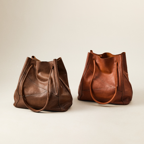 植鞣头层牛皮复古休闲大容量通勤斜挎简易水桶包