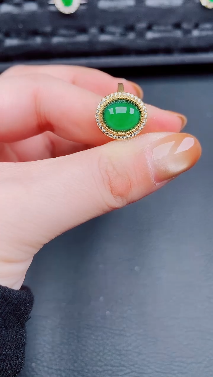 【闪购商品】翡翠戒指银S925镶嵌天然a货翡翠262