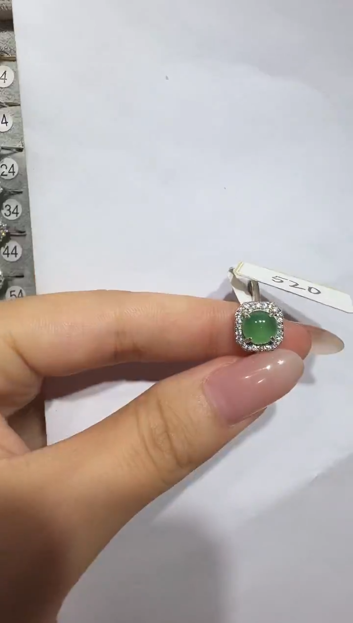 银S925镶嵌戒指翡翠925银镶翡翠戒指镶嵌137