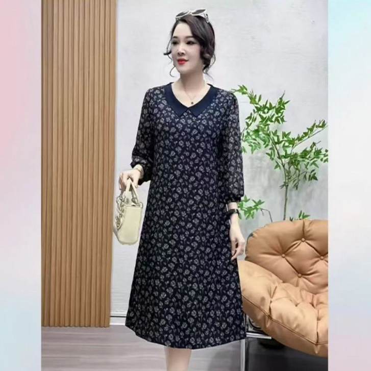 116洋气妈妈连衣裙印花时尚中年女收腰春季显瘦休闲中老年裙子