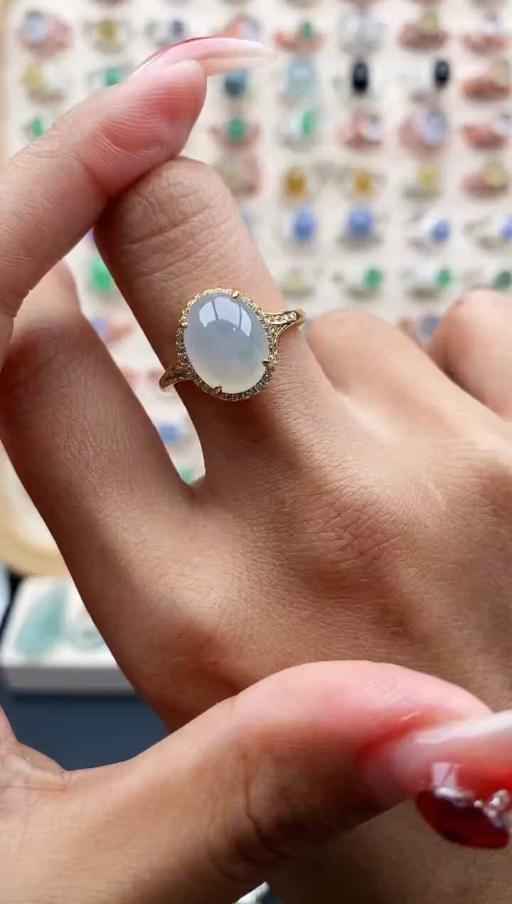 【闪购商品】翡翠戒指银S925镶嵌缅甸天然A货翡翠444  3+7