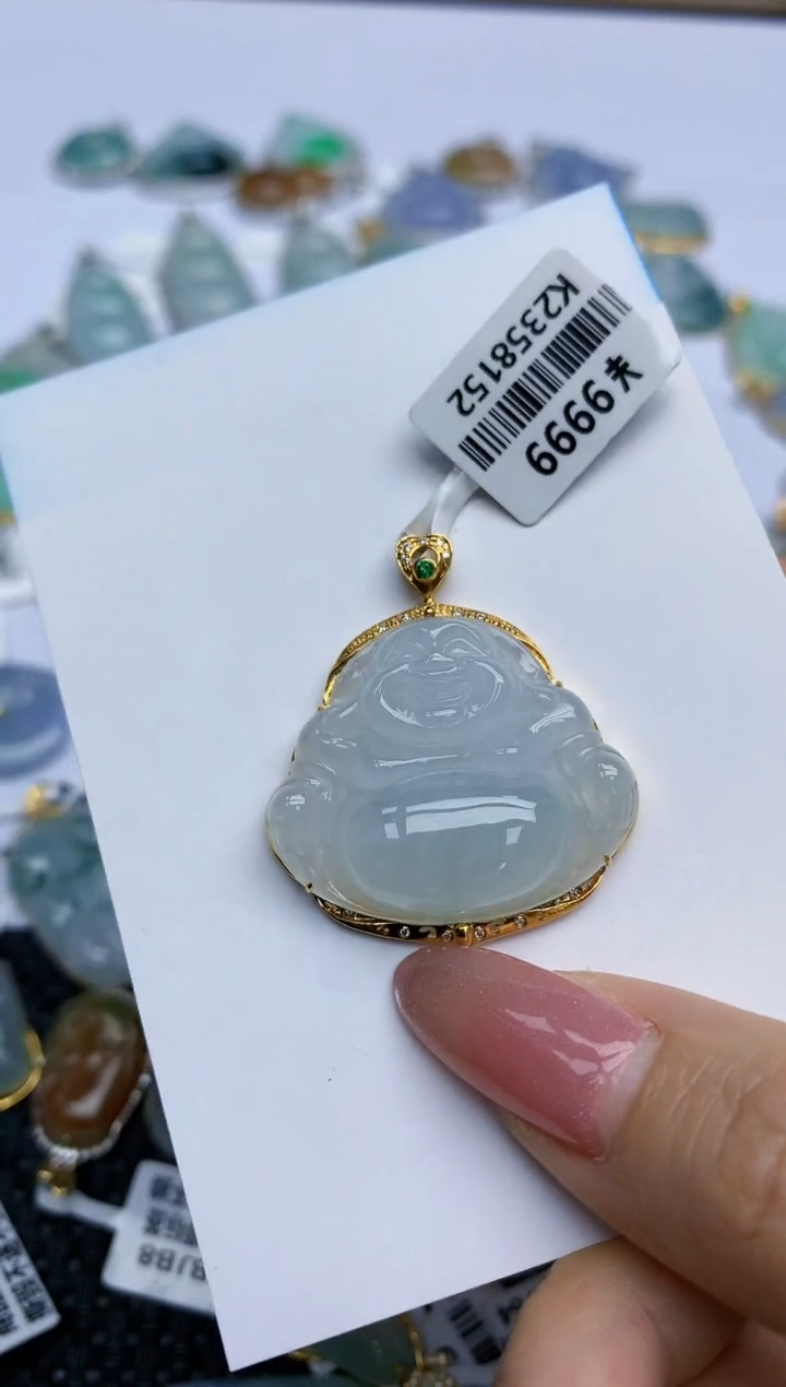 【闪购商品】翡翠挂件18K金镶嵌天然翡翠A货