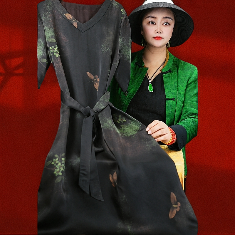 <<非遗美学>>时尚改良香云老料连衣裙T1356