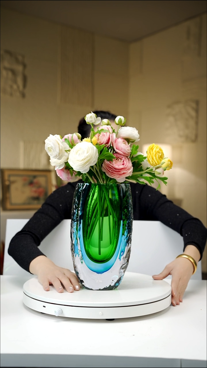 手工艺品琉璃蓝绿色肌理纹花瓶