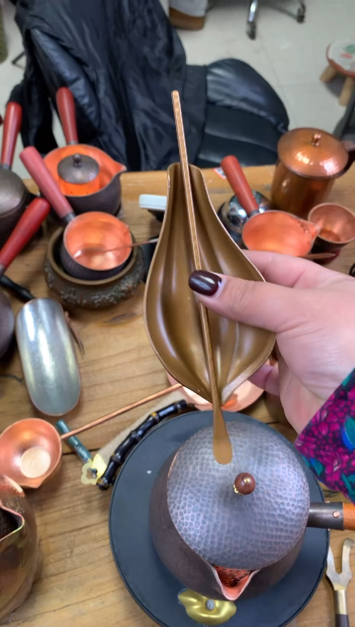 紫铜花瓣茶则茶拨两件套