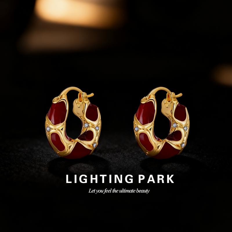 铜合金珐琅耳饰 玫瑰颂爆款美拉德安可拉红色耳圈 1042