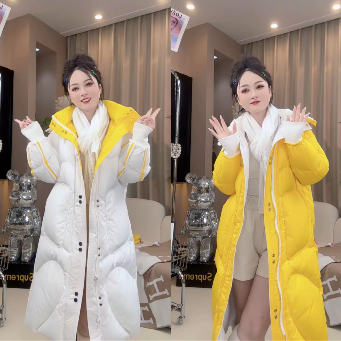 A大鹅服饰(双面穿加厚款)25冬季新款时尚保暖长款过膝小韩版