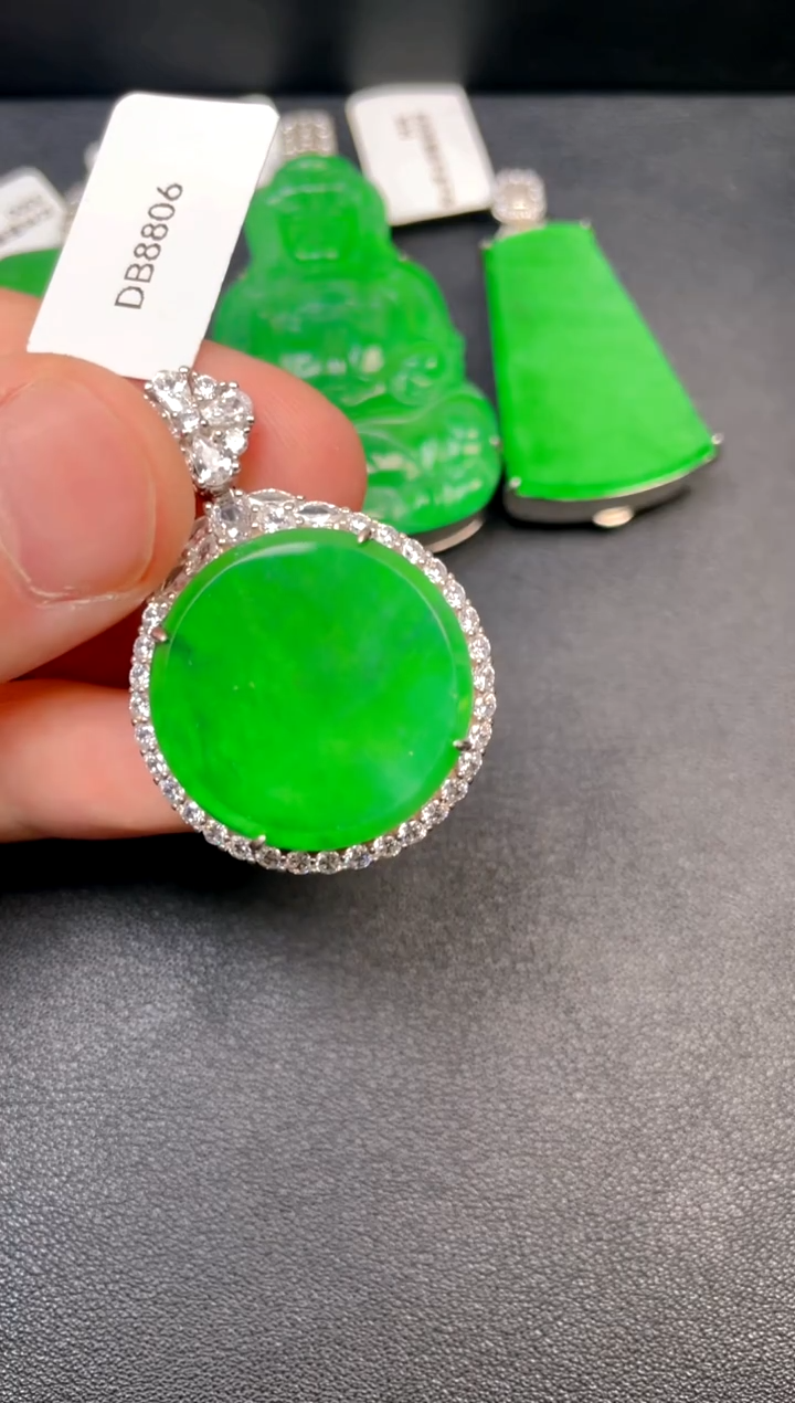 银S925镶嵌挂件翡翠吊坠