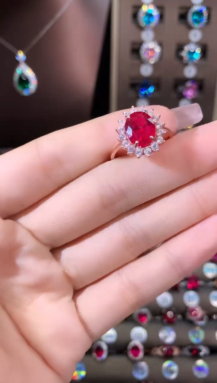 银S925镶嵌戒指红宝石810玫瑰金