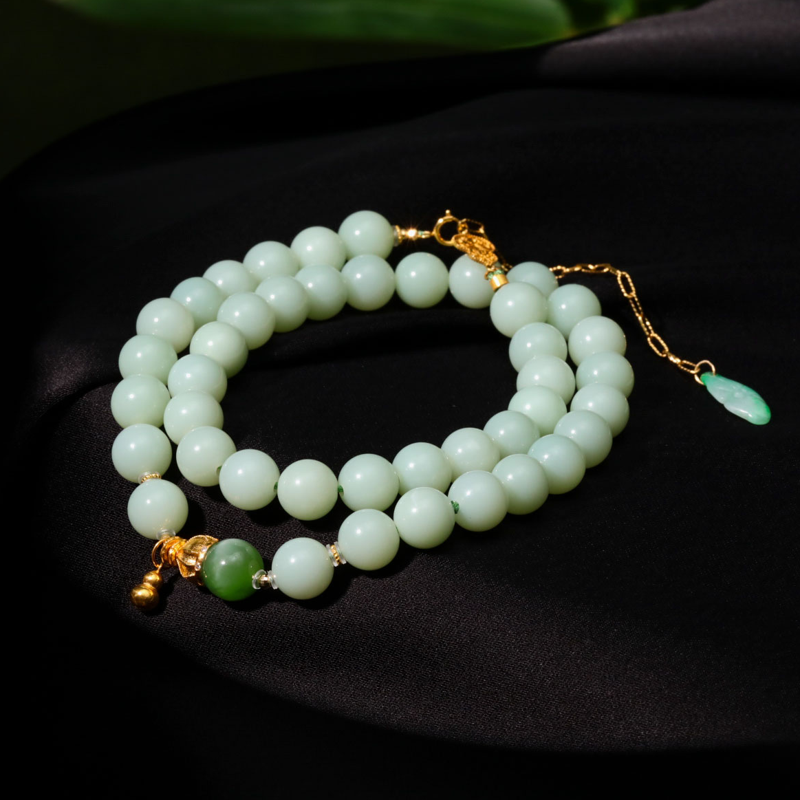 【意婵】《松涧雾》（8mm）薄荷蓝青海老料碧玉手链翡翠18K金钻石912833