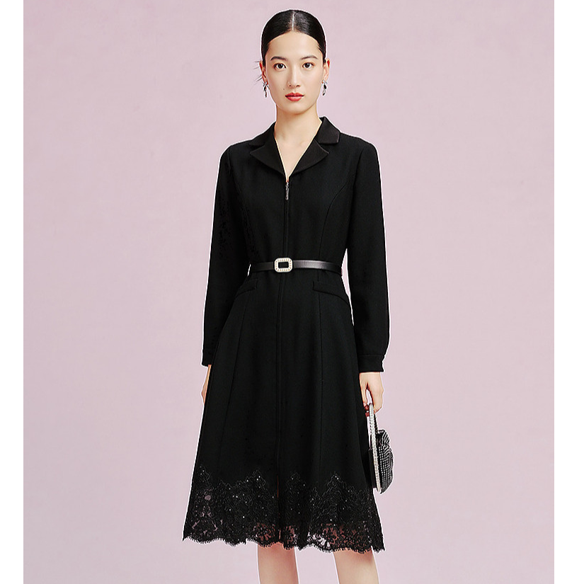 【晨粉专享价】25春款奢雅花卉蕾丝小黑裙连衣裙高级感裙子
