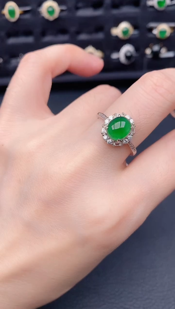 银S925镶嵌戒指翡翠天然a货翡翠71