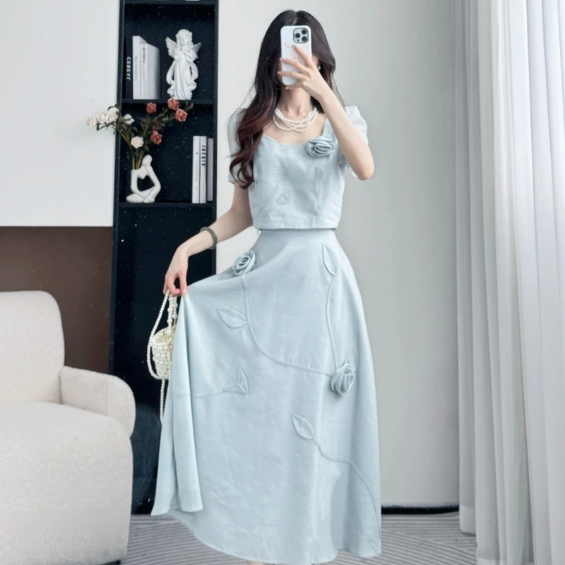 拉夏贝尔/2025年夏季款休闲百搭气质短袖上衣+半身裙 10470 JJQC