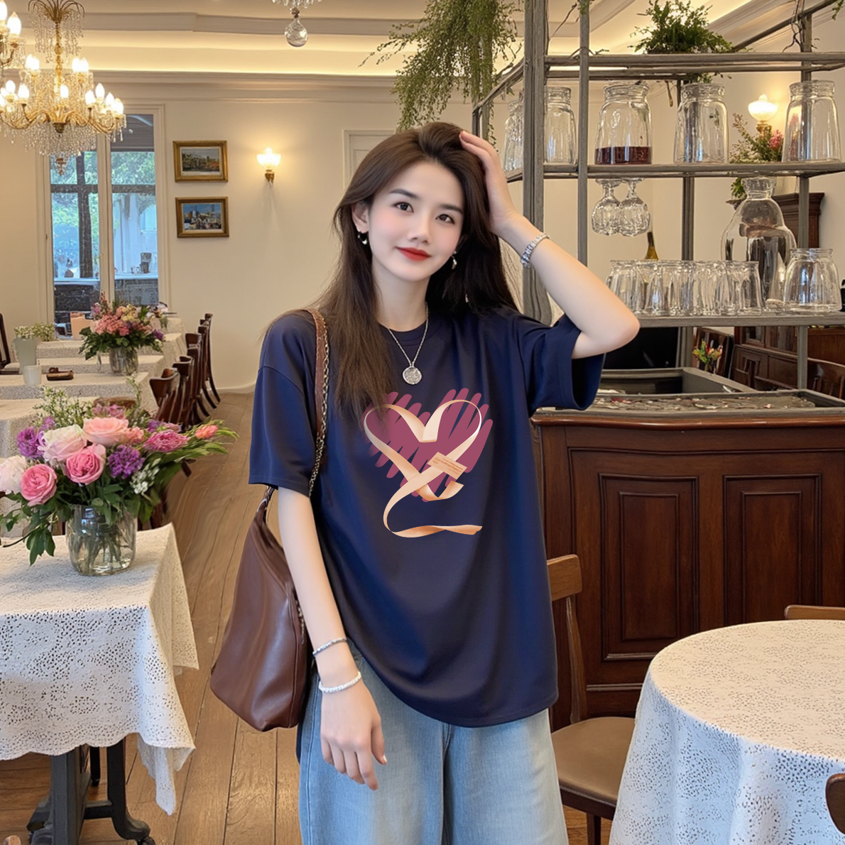 【流金岁月】纯棉宽松短袖T恤设计感休闲宽松显瘦印花圆领时尚休闲