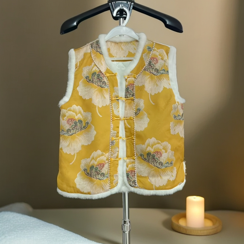 新中式复古提花加棉女士马甲国风盘扣圆领气质百搭高端上衣26108