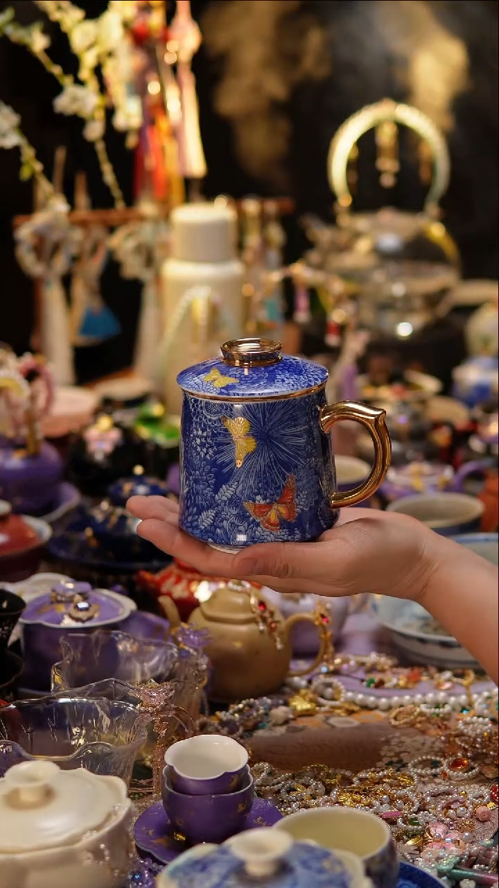 茶宠青花万花办公杯杯