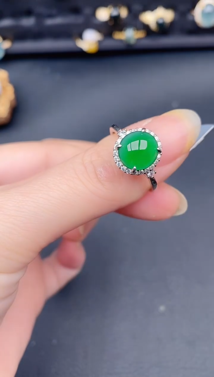 银S925镶嵌戒指翡翠天然a货翡翠122