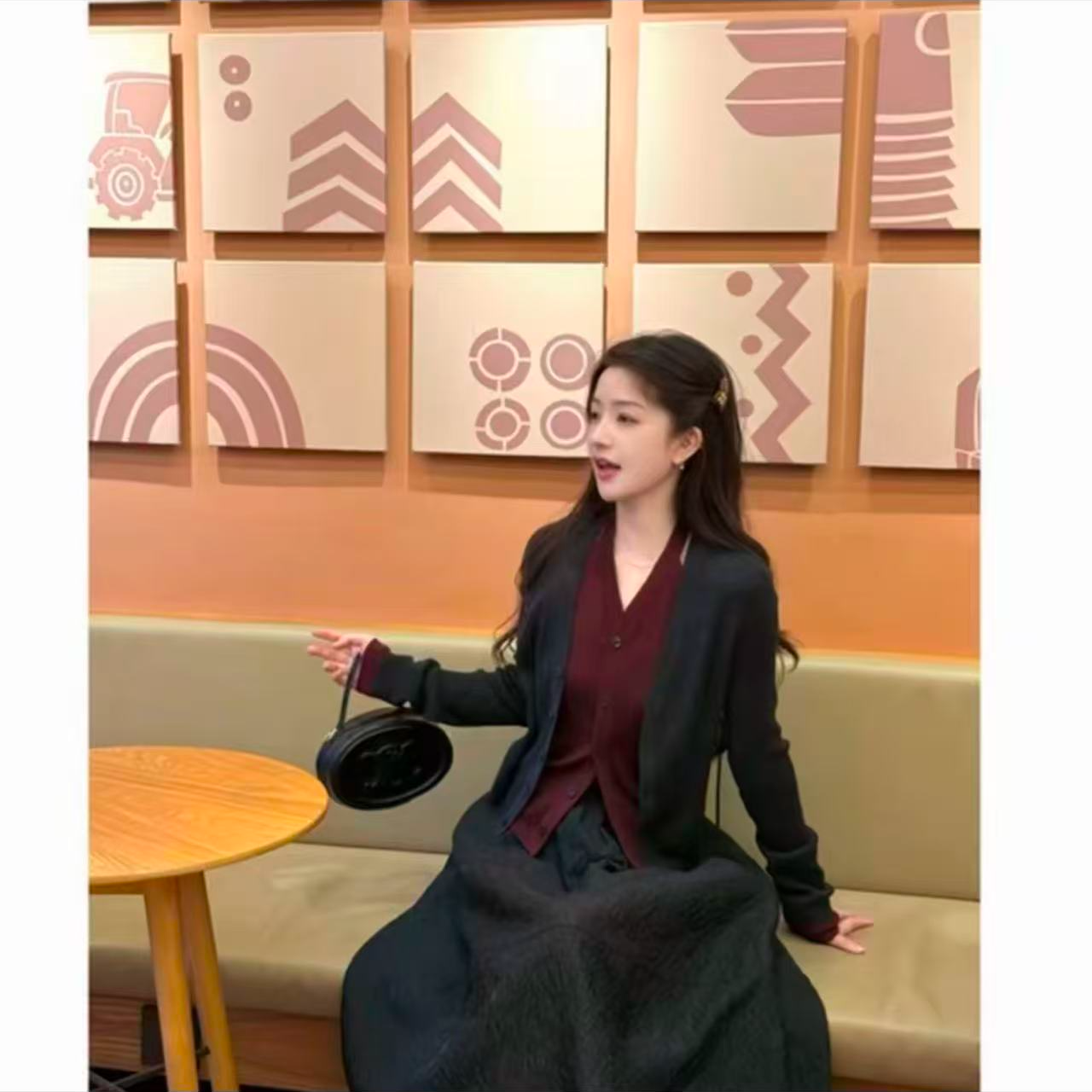 【二折商品】秋冬新款时尚简约显瘦假两件撞色v领针织开衫148066