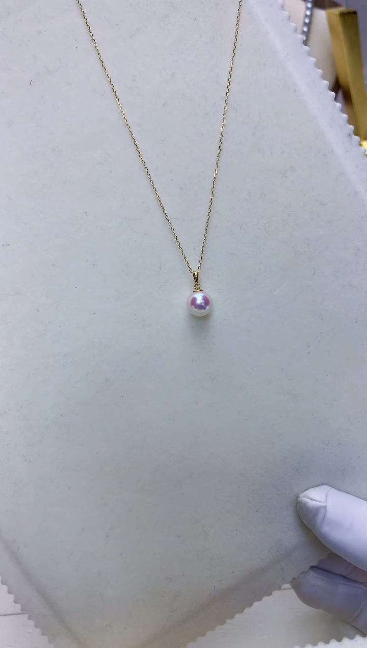 【闪购商品】海水珍珠饰品18K金镶嵌8-9瓜子扣吊坠不含链