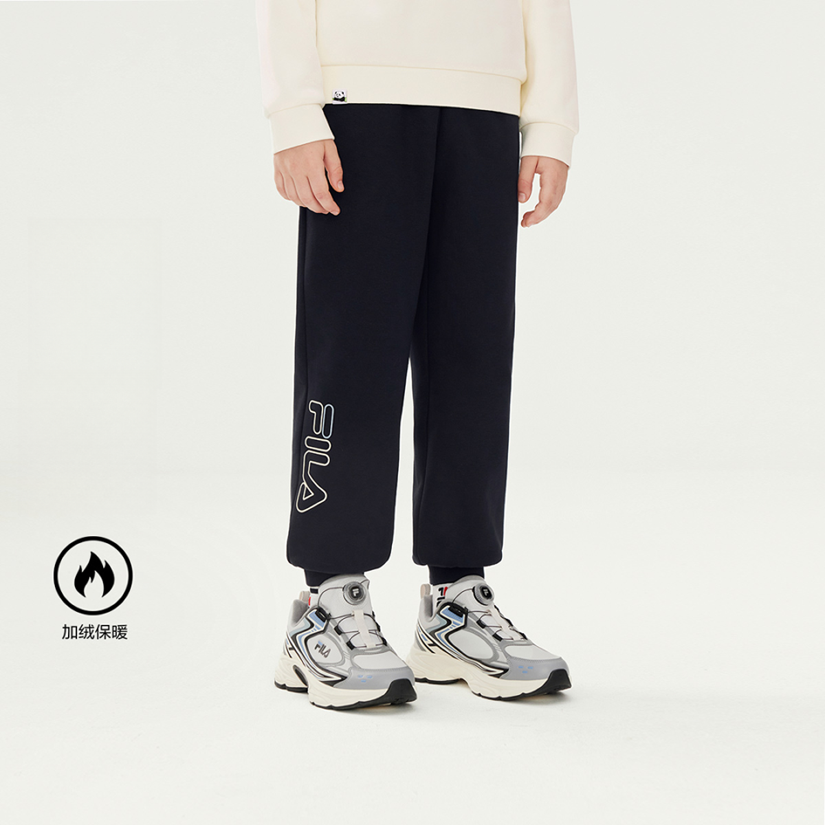 FILA斐乐儿童男裤大童加绒保暖舒适百搭休闲针织长裤K51B541601P