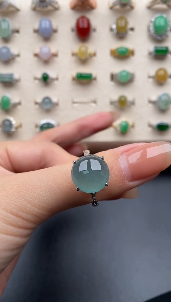 银S925镶嵌戒指翡翠一物一证一礼盒