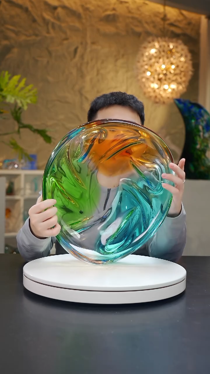 手工艺品琉璃三色设计款果盘