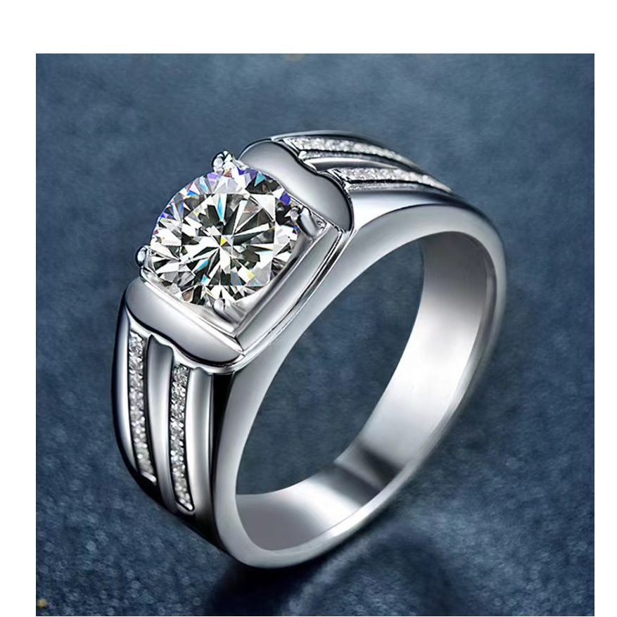 钛钢莫桑石戒指 情侣戒指