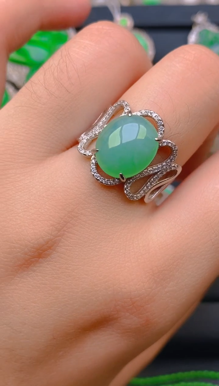 【闪购商品】翡翠戒指银S925镶嵌天然A货翡翠1