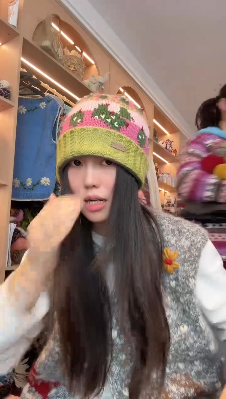 羊毛仙人掌绿粉羊毛帽