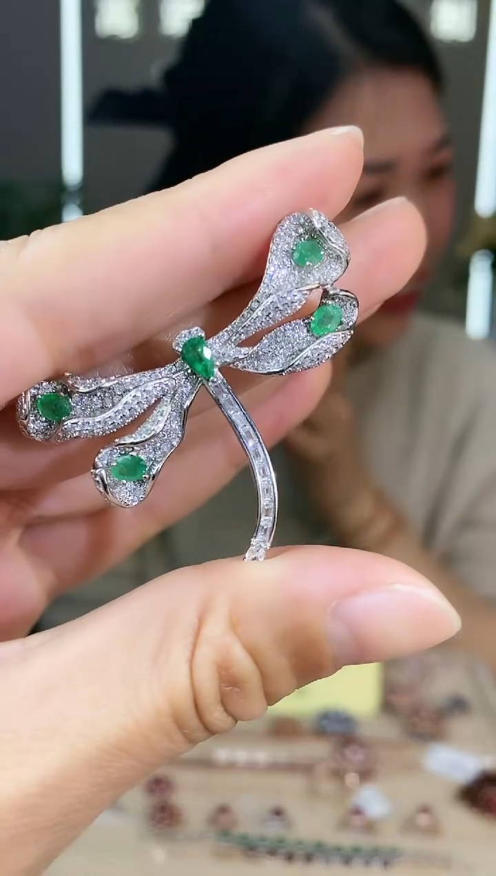 【闪购商品】祖母绿胸针银S925镶嵌胸针