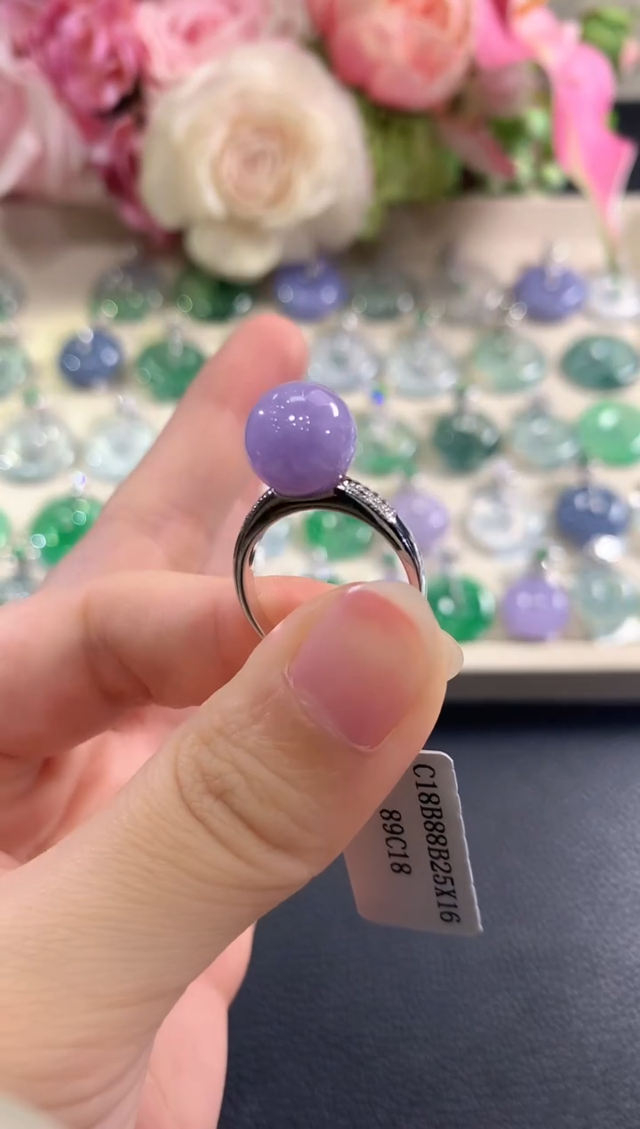 18K金镶嵌戒指翡翠b41多样性一件发货紫货有色差