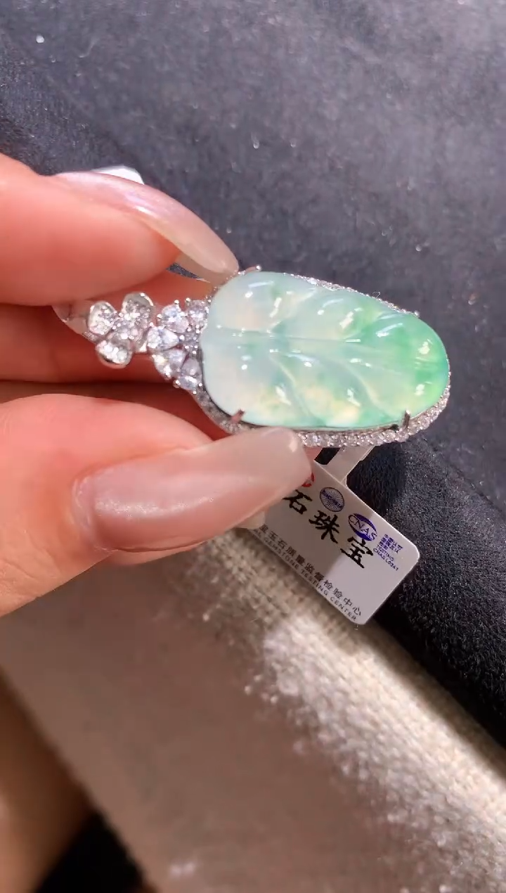 翡翠银S925镶嵌吊坠(不含链)【挽石珠宝】叶子