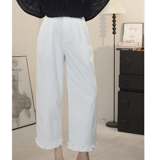 气质百搭清晰木耳边直筒裤BG47416