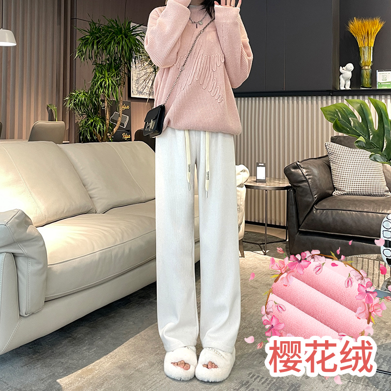 灯芯绒阔腿裤女加绒加厚秋冬宽松直筒垂感拖地长裤