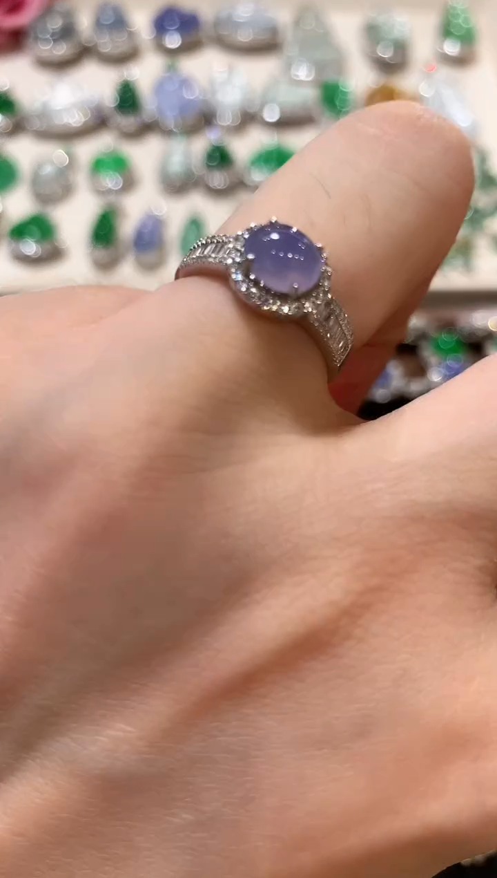 18K金镶嵌戒指翡翠z110  紫色有色差