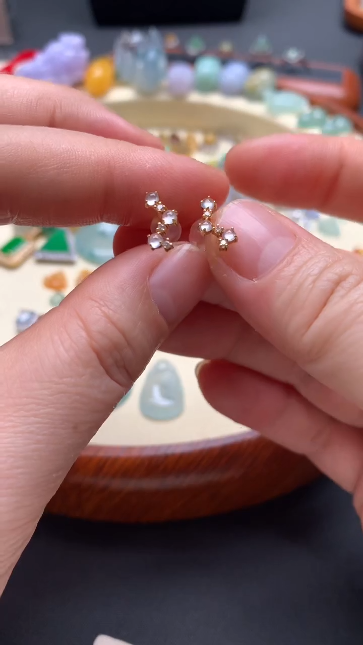 【闪购商品】翡翠耳饰18K金镶嵌翡翠镶嵌耳钉